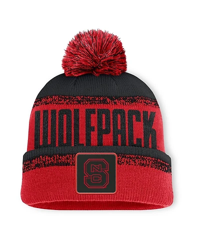 Fanatics Men's Red/Black Nc State Wolfpack Thrive Cuffed Knit with Pom Hat