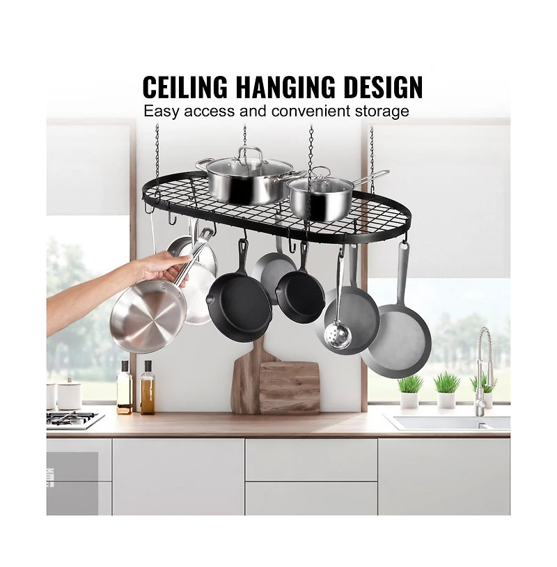Slickblue Pot and Pan Wall Rack with 12 Hooks, Heavy-Duty Mount for Kitchen Organization