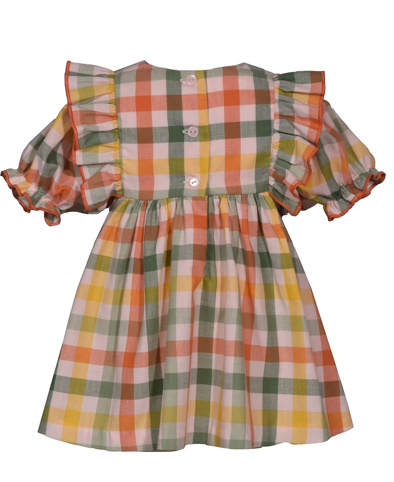 Bonnie Baby Girls Plaid Pumpkin Smocked Dress