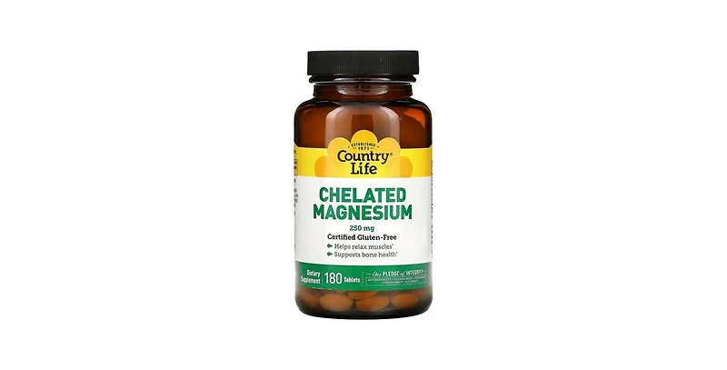 Country Life Chelated Magnesium, 250 Mg, 180 Tabs
