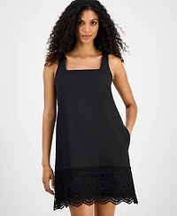 Anne Klein Women's Square-Neck Lace-Hem Shift Dress