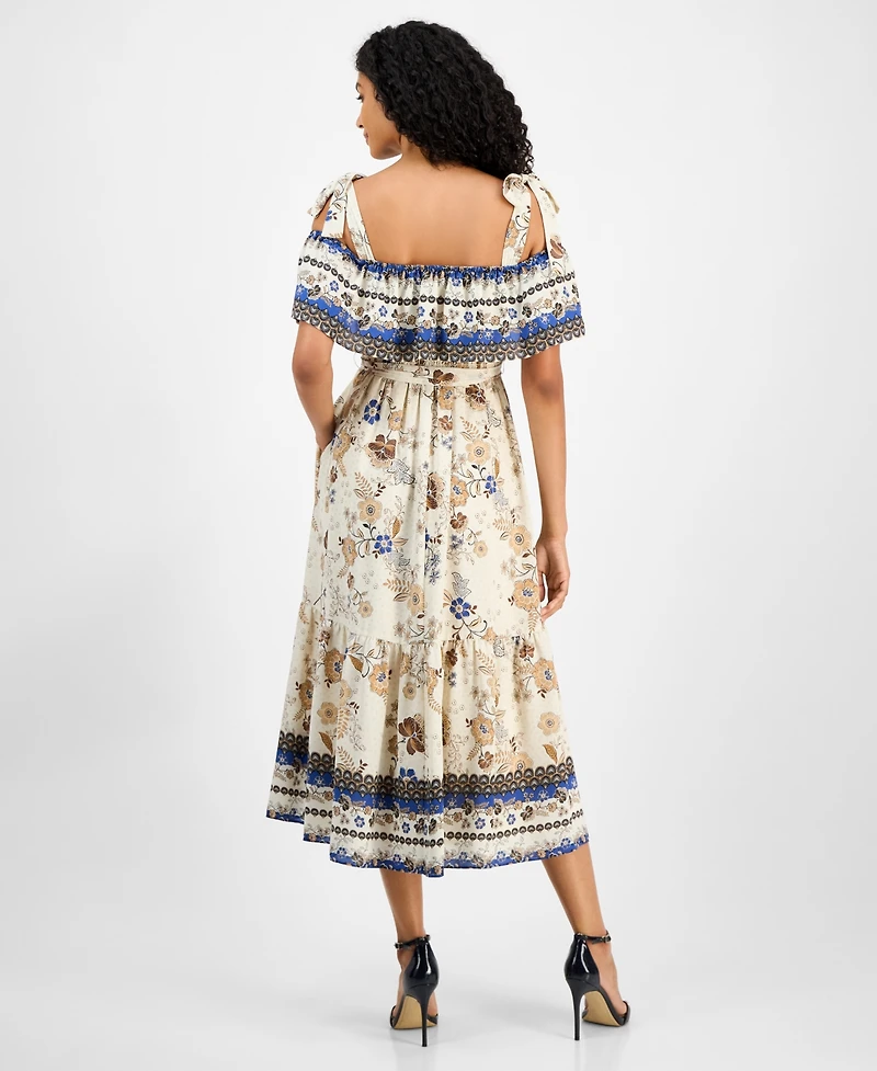 Anne Klein Women's Printed Tie-Waist Off-The-Shoulder Dress