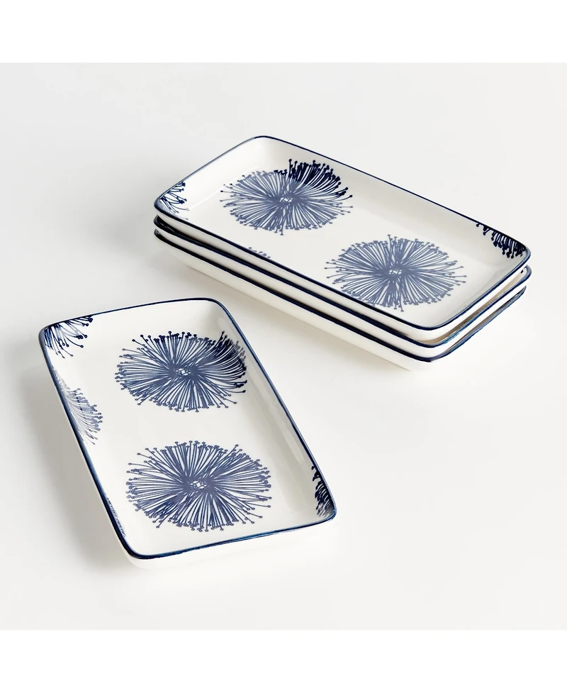 Stria Starburst 8" Trays, Set of 4 - Dark Blue/White Ceramic