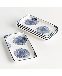 Stria Starburst 8" Trays, Set of 4 - Dark Blue/White Ceramic