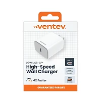 Ventev 20W Ultrafast Usb C Universal Wall Charger with Usb C to Apple Lightning Cable-White