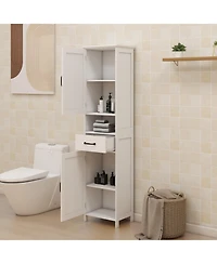 Casainc Slim Double Door Cabinet for Narrow Spaces, Floor-Standing Storage for Kitchen or Bathroom