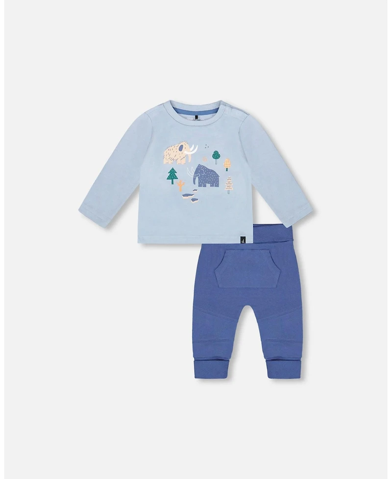 Deux par Baby Boys Cotton Jersey Two-Piece Top and Pant Set Blue