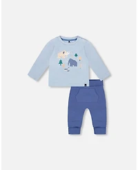 Deux par Baby Boys Cotton Jersey Two-Piece Top and Pant Set Blue