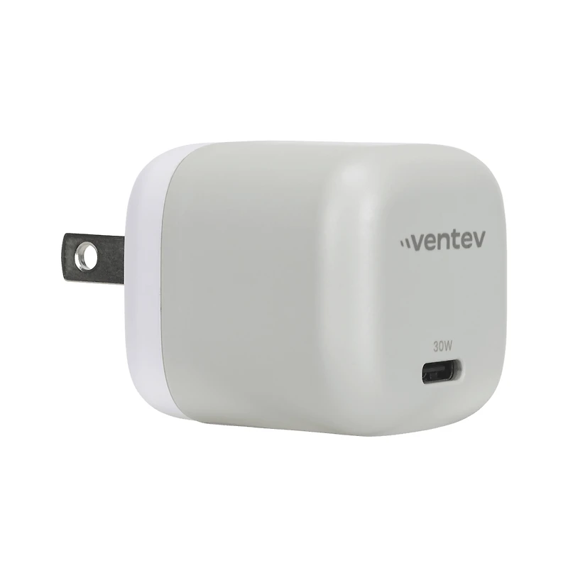 Ventev 30W Ultrafast Usb C Mini GaN Wall Charger and Usb C to Usb C Cable-White