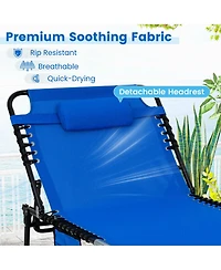 Gymax Oversize Folding Chaise Lounge w/ Adjustable Backrest Detachable Pillow Pocket
