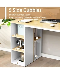 Mecale Computer Desk with 5 Side Shelves and Metal Frame