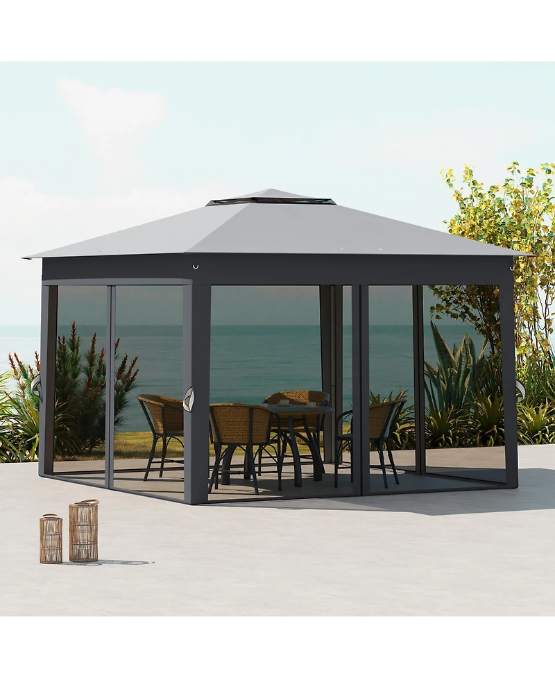 Gymax 11 X 11 Ft Pop up Canopy Tent w/ Mesh Screen Netting Carrying Bag Zippered Doors