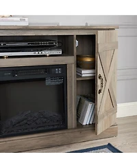 American retro Console Cabinet with 18" Electric Fireplace Insert with Open and Closed Storage Space