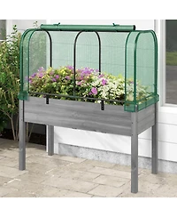 Costway Wood Raised Garden Bed with Greenhouse Cover Mini Portable Kit