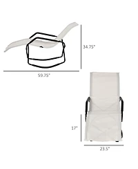 Rocking Sun Lounger, Chaise Lounge Rocker for Sunbathing, Sun Tanning, Foldable, Portable Outdoor Patio Chair, White