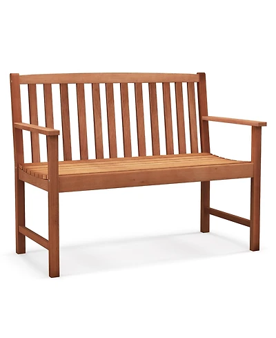 Gymax Patio Wood Bench 2-Seat Outdoor Bench w/ Cozy Armrests & Backrest