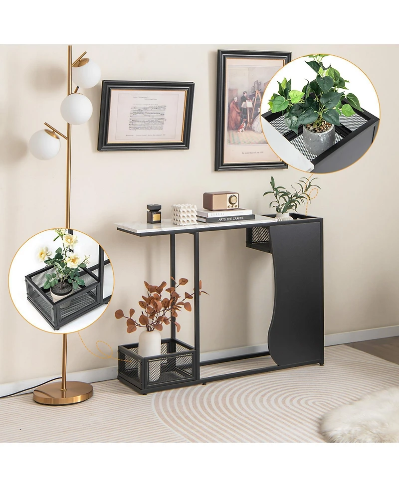 Volenca 43.5 Inch Console Table with Plant Position and Faux Marble Top