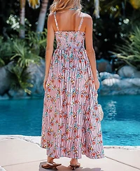 Cupshe Women's Fresh Flowers Striped Maxi Beach Dress