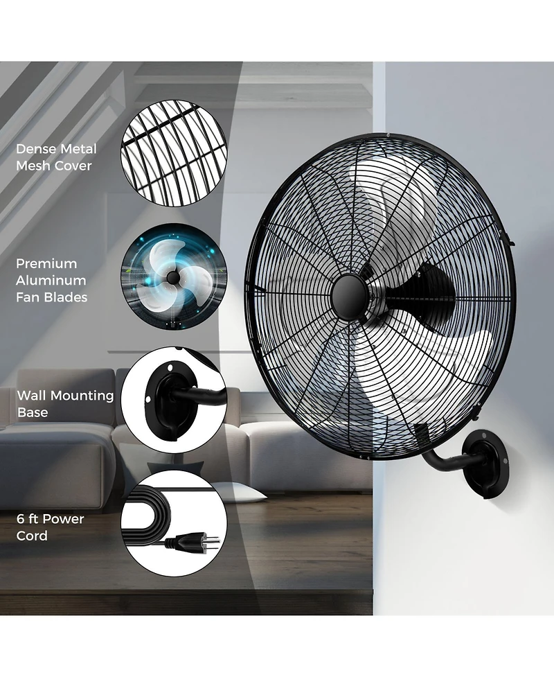 Mecale 20 Inch Wall Mount Fan with 3 Fan Speeds and Adjustable Tilt Head