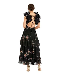 Mac Duggal Women's Tiered Floral Chiffon Lace-up Dress