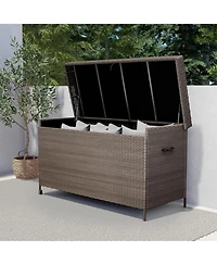 Mondawe Outdoor Resin Willow Storage Box,With Soft Closure Lid And Wheels & Uv/Rain Resistant,Brown