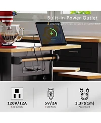 Casainc 53" Kitchen Island With Drop Leaf, Power Outlet, Storage Racks, Rolling Cart on 5 Wheels (No Stools)