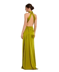 Mac Duggal Women's Open Back High Neck Side Ruched Gown