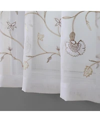 Kate Aurora Complete 3 Piece Embroidered Shabby Floral Roses Sheer Cafe Kitchen Curtain Tier & Valance Set - Neutral/Linen