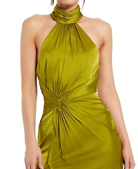 Mac Duggal Women's Open Back High Neck Side Ruched Gown