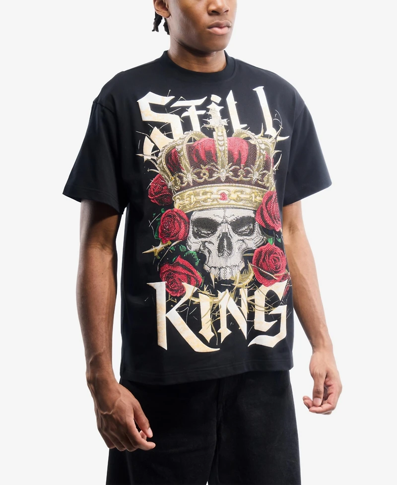 Heads Or Tails Men's Oversized Rhinestone Graphic T-Shirt