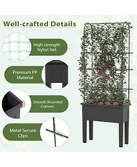 Raised Garden Bed Planter Box with Climbing Trellis Water Level Indicator