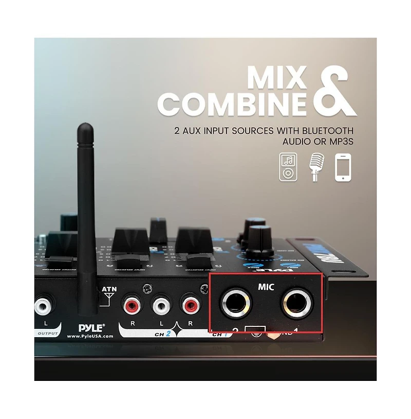 Pyle Bluetooth 3-Channel Dj MP3 Mixer with Mic-Talkover, Usb Flash Reader, Dual Rca & Microphone Inputs