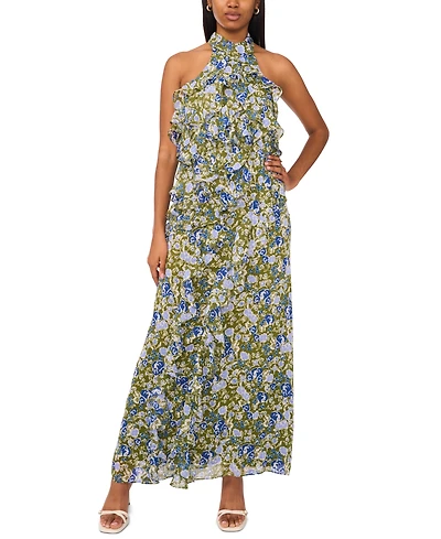 CeCe Women's Sleeveless Halter-Neck Chiffon Maxi Dress