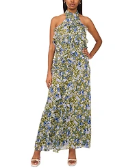 CeCe Women's Sleeveless Halter-Neck Chiffon Maxi Dress