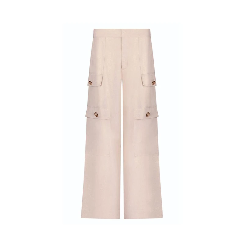 The Noli Shop Womens Milan Linen Shimmer Cargo Pant - Gilded Beige