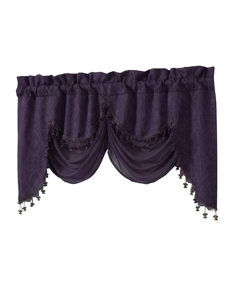 Kate Aurora Georgina Ultra Luxurious Raised Jacquard And Fringed Trimmed Austrian Window Valance - 52 in. W x 28 L, Purple