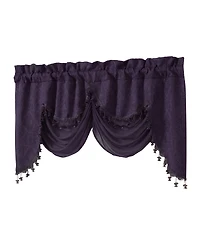 Kate Aurora Georgina Ultra Luxurious Raised Jacquard And Fringed Trimmed Austrian Window Valance - 52 in. W x 28 L, Purple