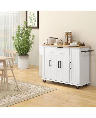 Halifax North America White Kitchen Island with Wood Top and Storage Cabinet