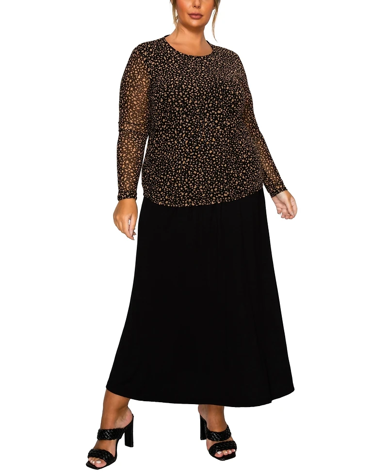 Coin 1804 Plus Pebble Mesh Scoop Neck Long Sleeve Top