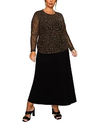 Coin 1804 Plus Pebble Mesh Scoop Neck Long Sleeve Top