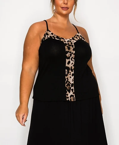 Coin 1804 Plus Leopard Mesh Rayon Mix Panel Cami Top