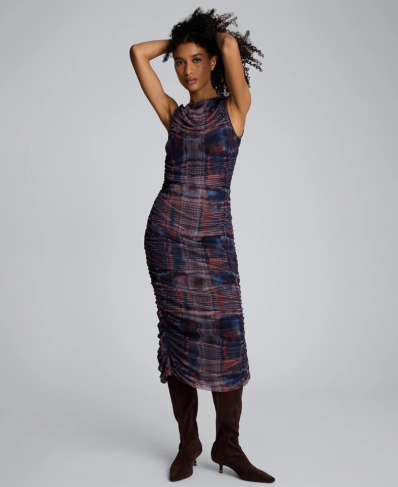 Kenneth Cole Women's Printed Ruched Midi Dress
