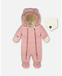 Deux par Baby Girl One-Piece Layette Snowsuit Designed for Car Seat Dusty Pink
