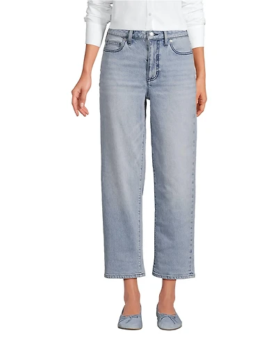 Lands' End Women's Soft Denim Mid Rise Relaxed Straight Crop Jeans