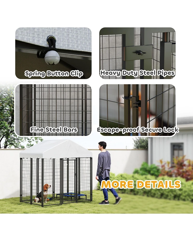 PawHut Outdoor Dog Kennel, Dog Playpen Enclosure with Roof