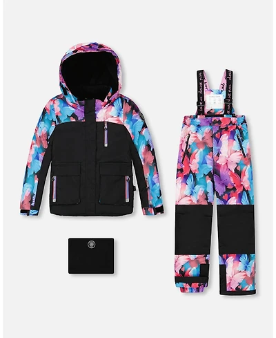 Deux par Big Girls Two-Piece Play Snowsuit Black Butterfly Print