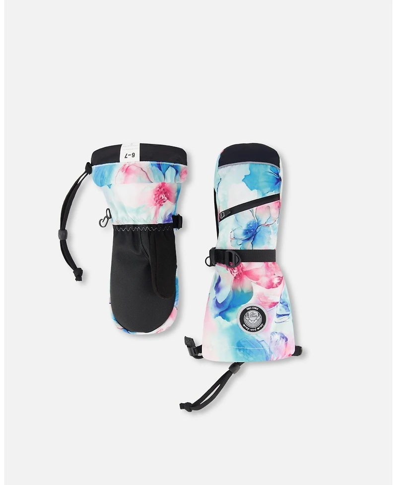 Deux par Girl Winter Mittens Teknik Blue Flower Print