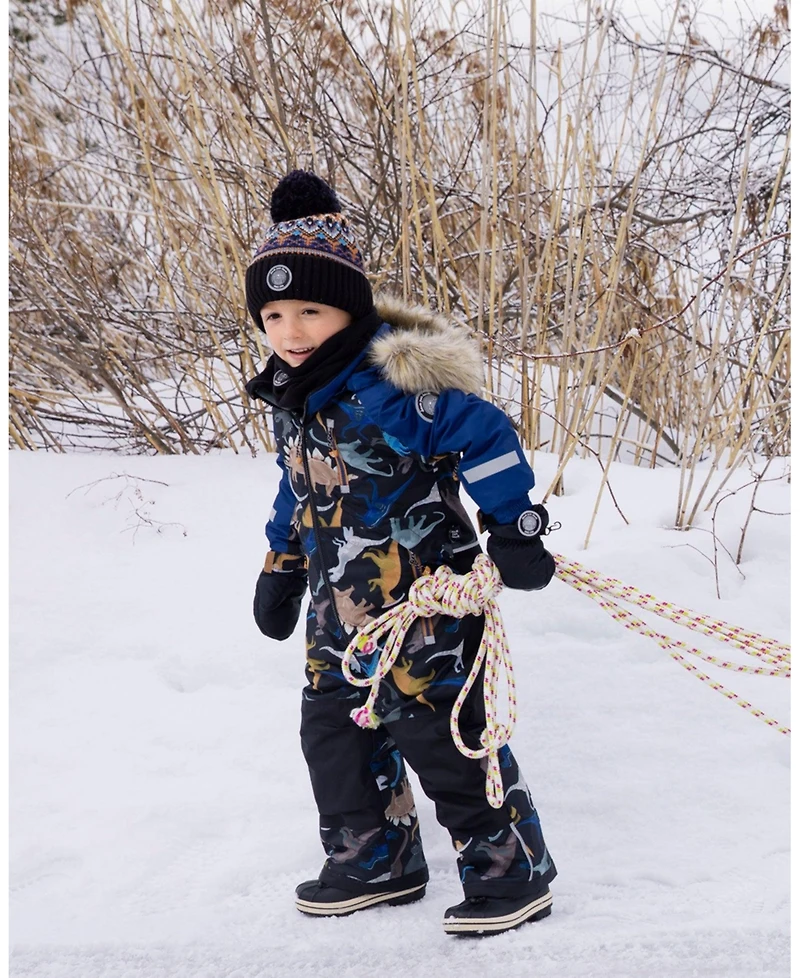 Deux par Boy One-Piece Play Snowsuit Black Dinosaur Print - Child