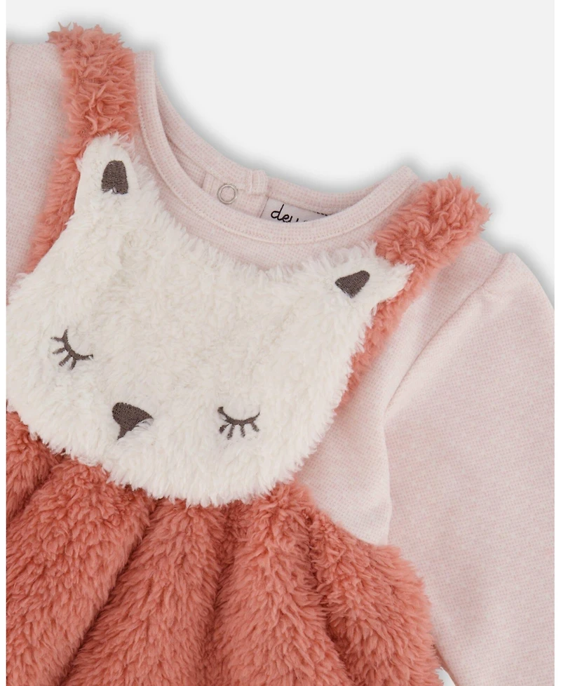 Deux par Baby Girl Bi-Material Dress and Leggings Set Old Pink