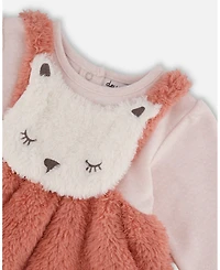 Deux par Baby Girl Bi-Material Dress and Leggings Set Old Pink
